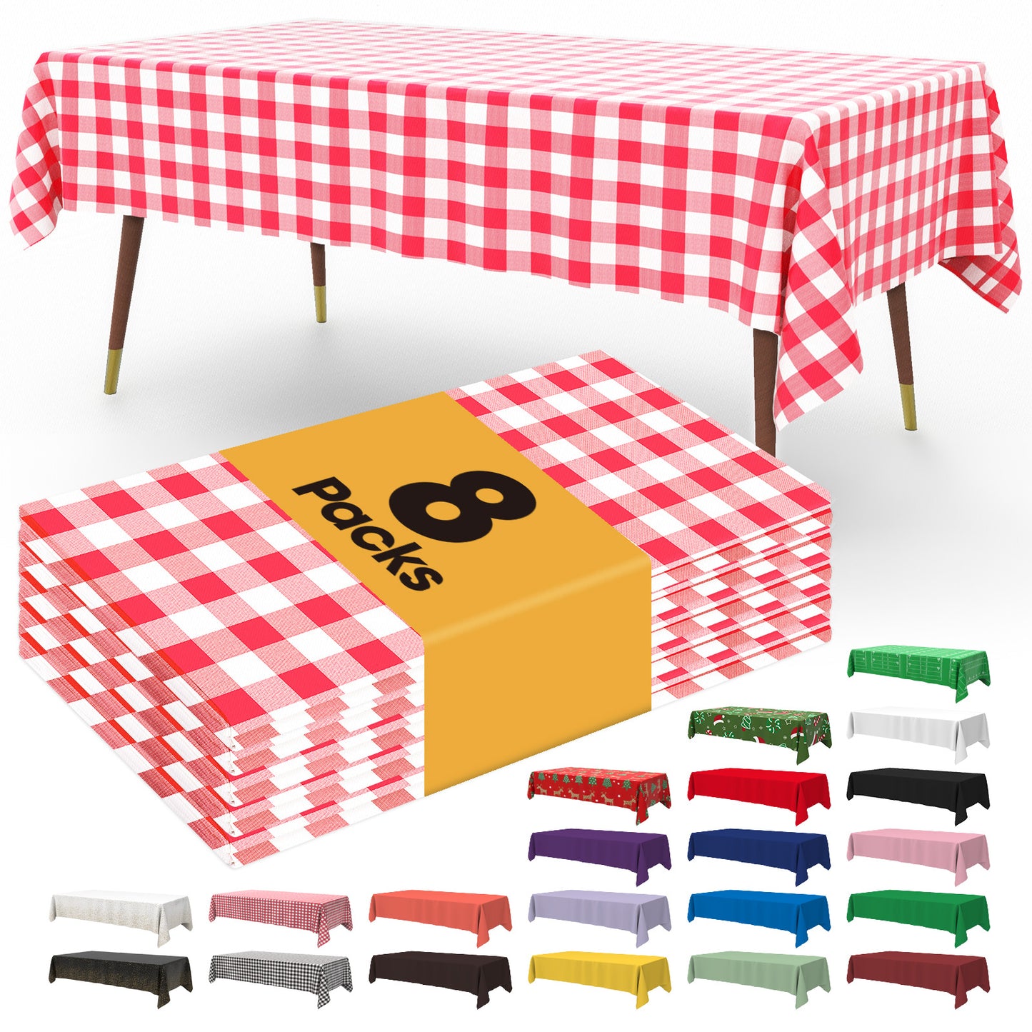 Pureegg Table Cloth - 10 Packs, Disposable Table Cloth for Retangle Table, 54"x108" Decorative Plastic Tablecloth for Parties, Picnics, Camping, Waterproof & Stain-Resistant, White