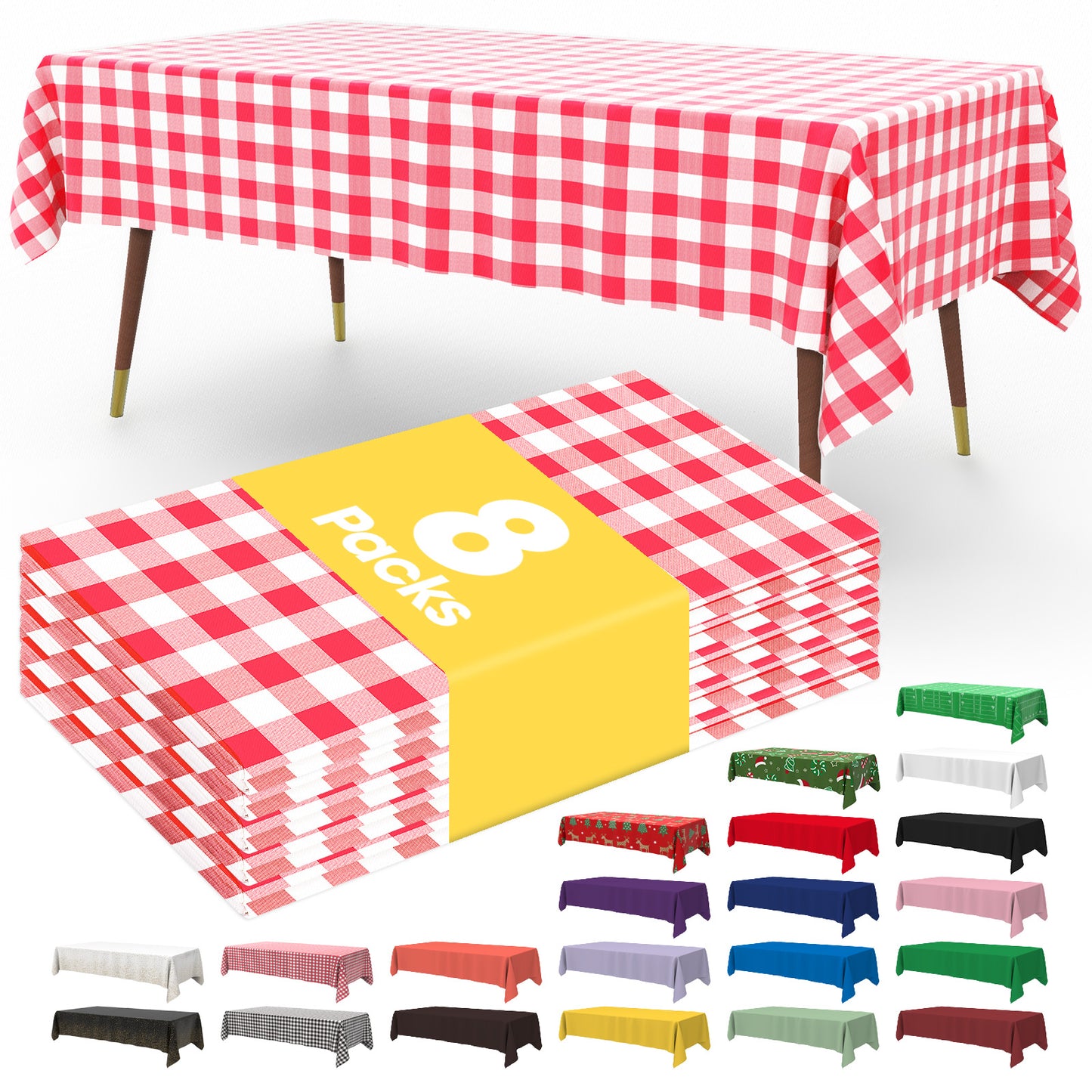 Pureegg Table Cloth - 10 Packs, Disposable Table Cloth for Retangle Table, 54"x108" Decorative Plastic Tablecloth for Parties, Picnics, Camping, Waterproof & Stain-Resistant, White