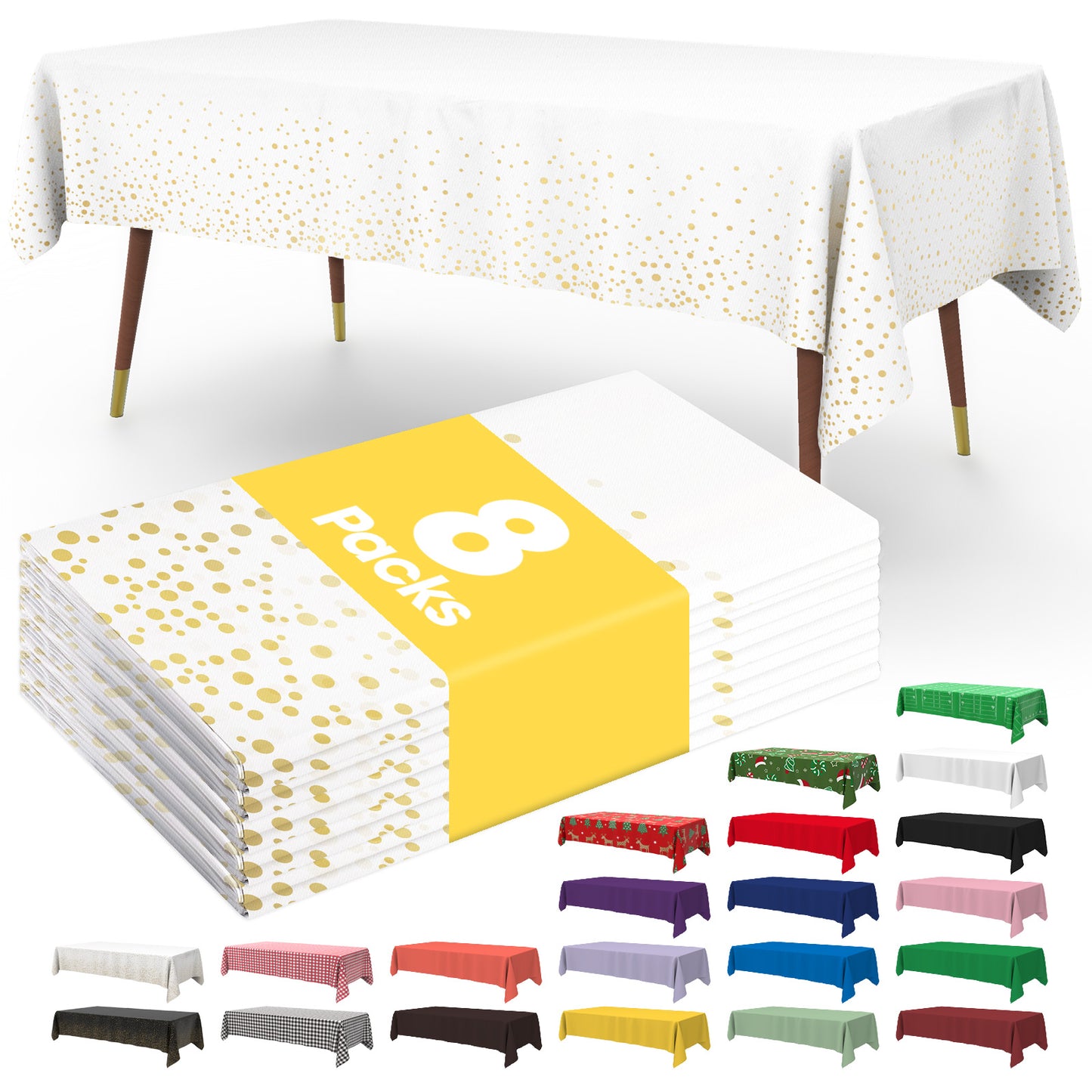 Pureegg Table Cloth - 10 Packs, Disposable Table Cloth for Retangle Table, 54"x108" Decorative Plastic Tablecloth for Parties, Picnics, Camping, Waterproof & Stain-Resistant, White