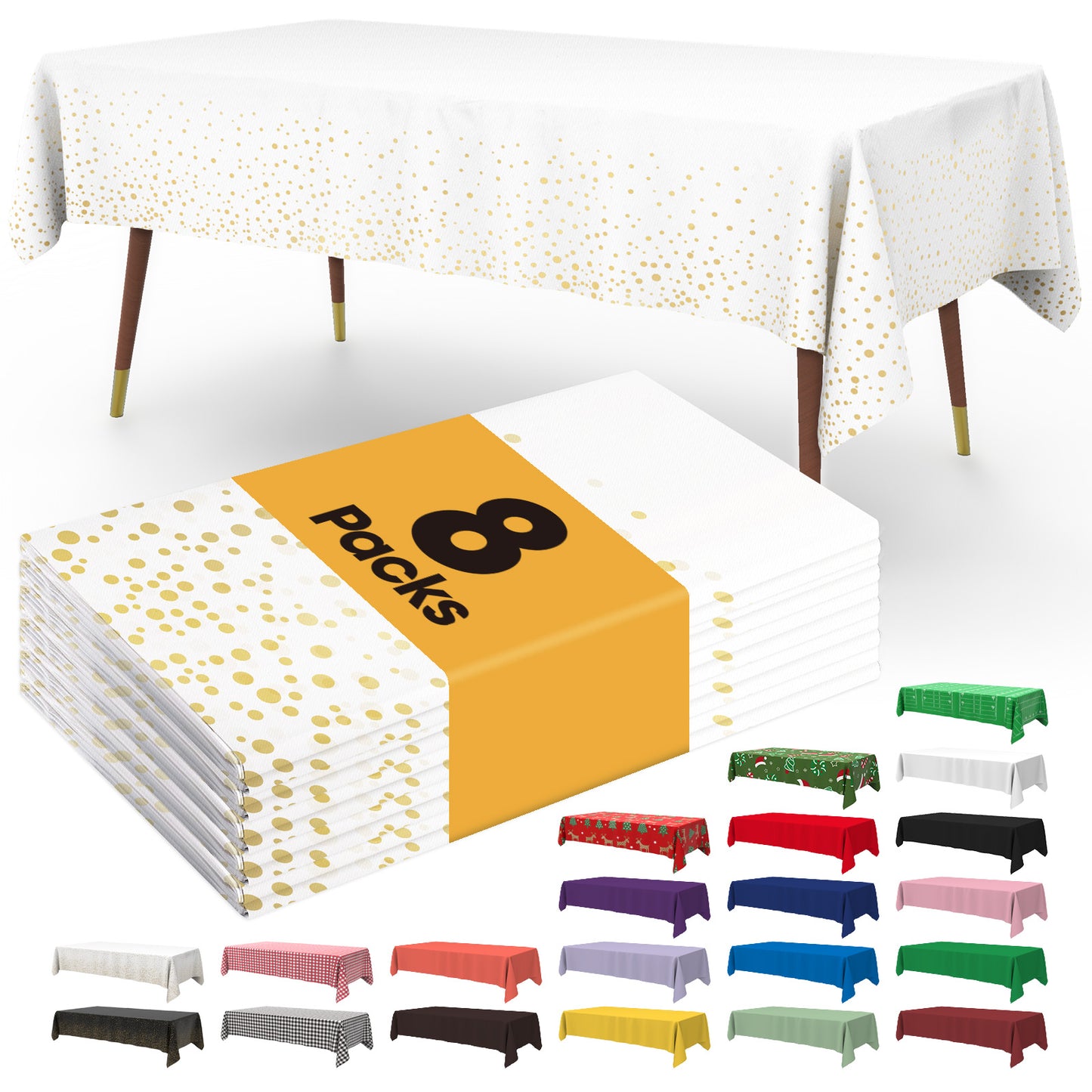 Pureegg Table Cloth - 10 Packs, Disposable Table Cloth for Retangle Table, 54"x108" Decorative Plastic Tablecloth for Parties, Picnics, Camping, Waterproof & Stain-Resistant, White