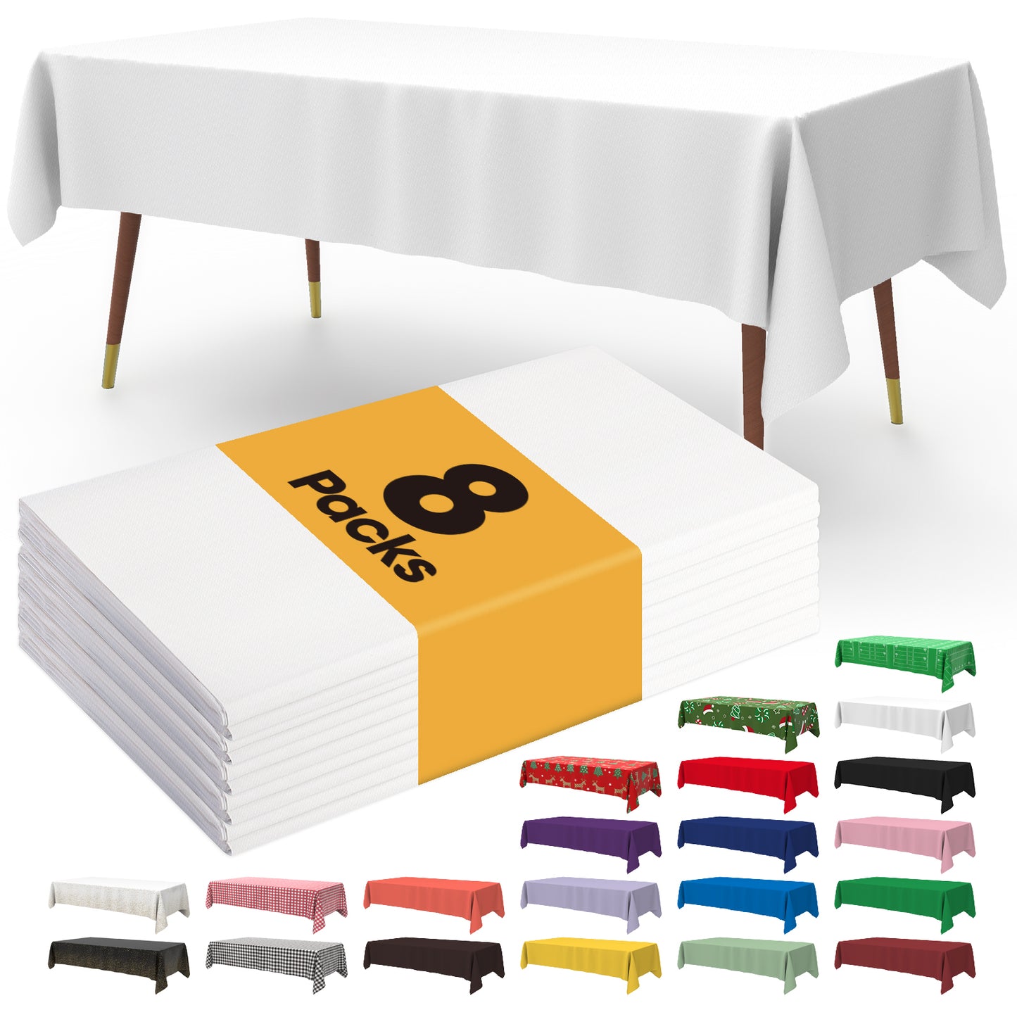 Pureegg Table Cloth - 10 Packs, Disposable Table Cloth for Retangle Table, 54"x108" Decorative Plastic Tablecloth for Parties, Picnics, Camping, Waterproof & Stain-Resistant, White