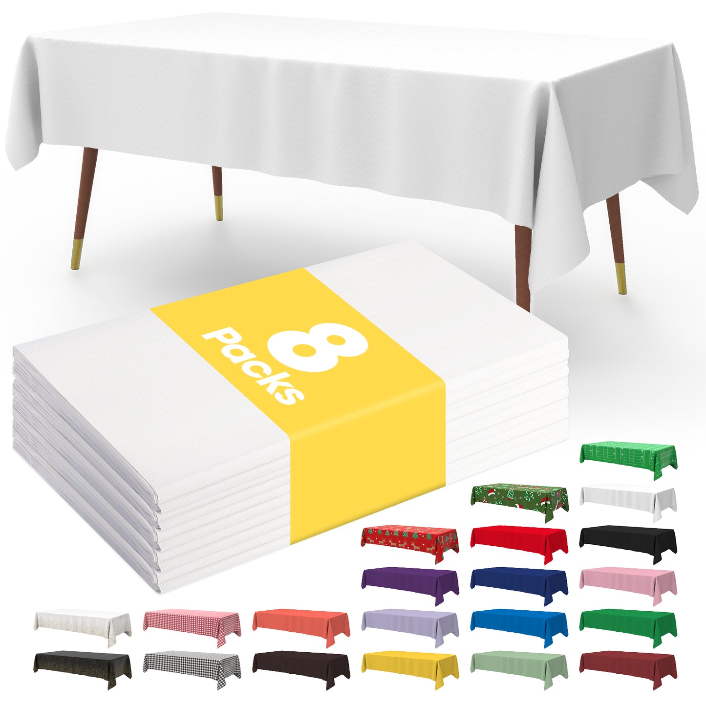 Pureegg Table Cloth - 10 Packs, Disposable Table Cloth for Retangle Table, 54"x108" Decorative Plastic Tablecloth for Parties, Picnics, Camping, Waterproof & Stain-Resistant, White
