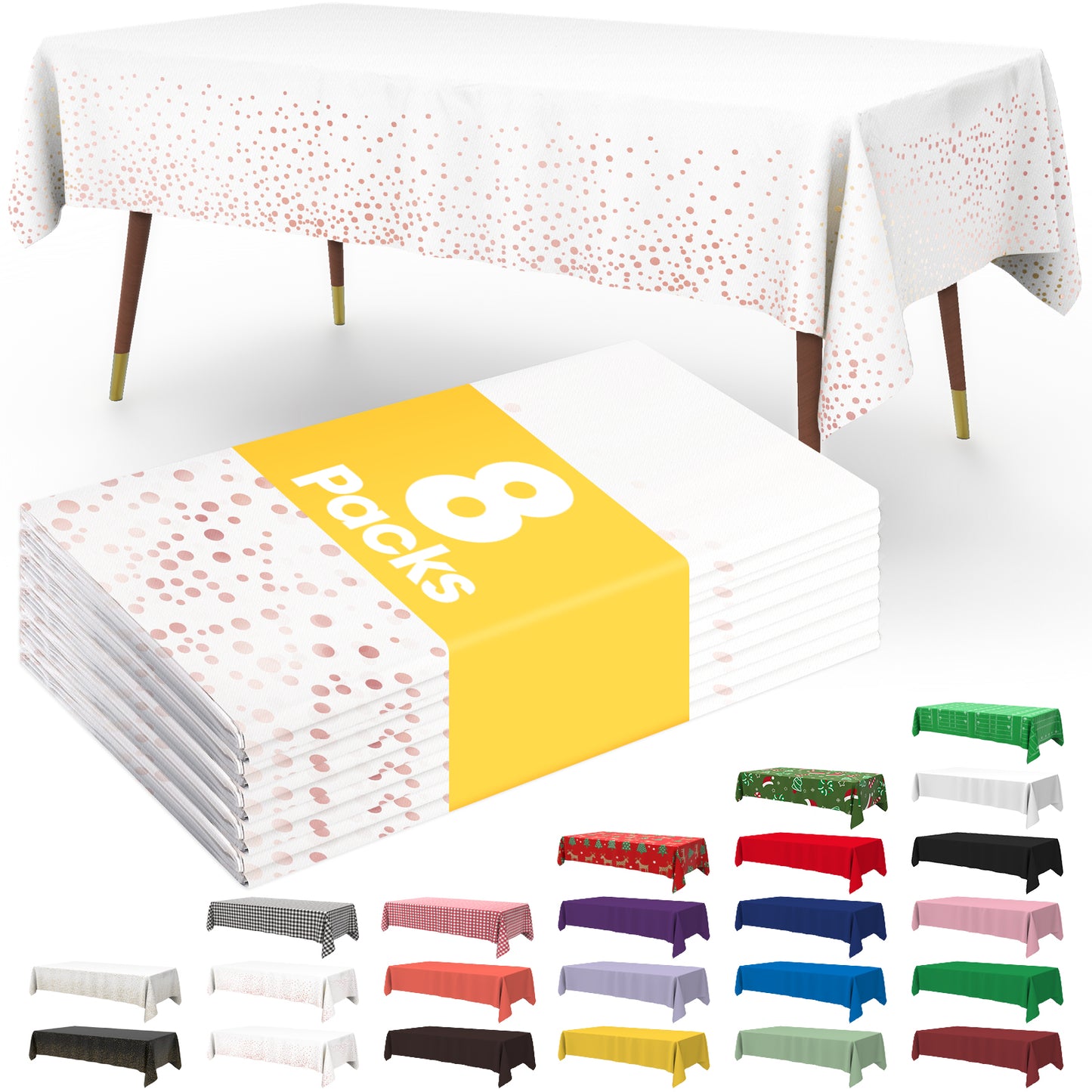 Pureegg Table Cloth - 10 Packs, Disposable Table Cloth for Retangle Table, 54"x108" Decorative Plastic Tablecloth for Parties, Picnics, Camping, Waterproof & Stain-Resistant, White
