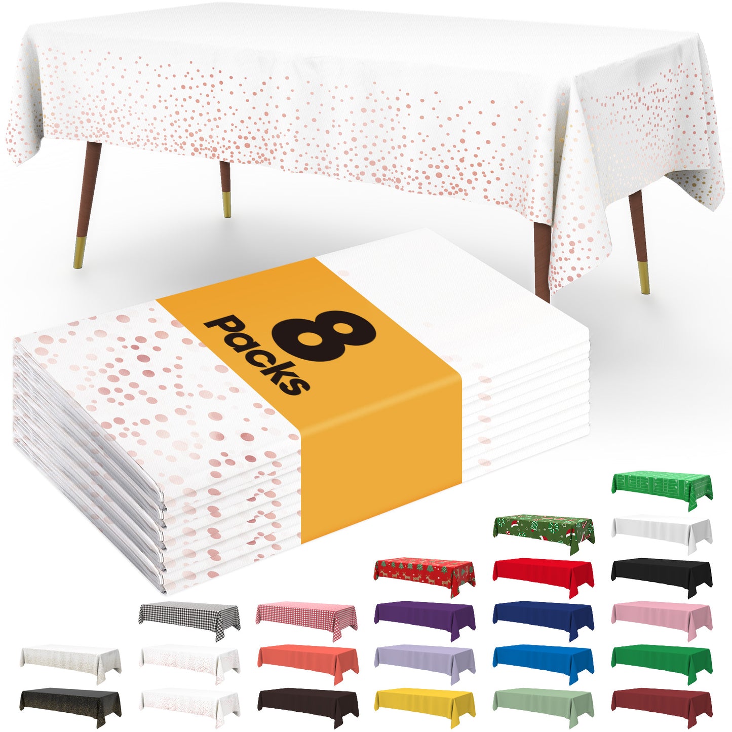 Pureegg Table Cloth - 10 Packs, Disposable Table Cloth for Retangle Table, 54"x108" Decorative Plastic Tablecloth for Parties, Picnics, Camping, Waterproof & Stain-Resistant, White