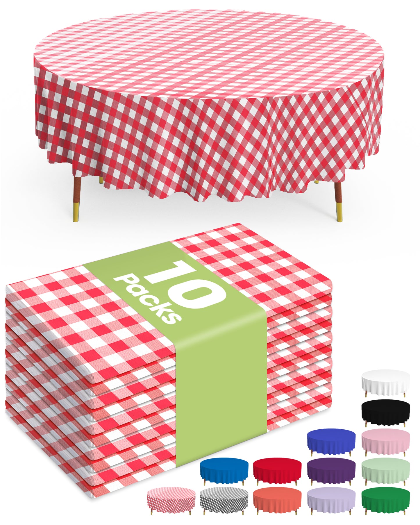 Pureegg Plastic Table Cloth Disposable - 10 Pack, Disposable Table Cloths for Parties, Weddings, Decorative Round Tablecloths, 84'' White Plastic Tablecloth, Leakproof & Sturdy