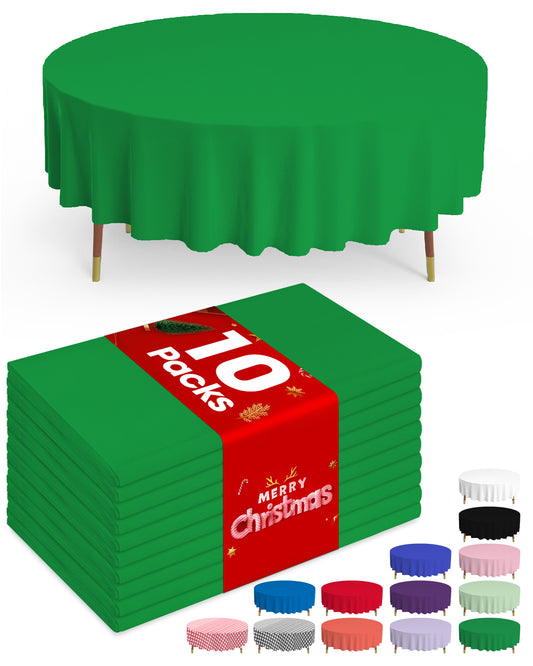 Pureegg Plastic Table Cloth Disposable - 10 Pack, Disposable Table Cloths for Parties, Weddings, Decorative Round Tablecloths, 84'' White Plastic Tablecloth, Leakproof & Sturdy