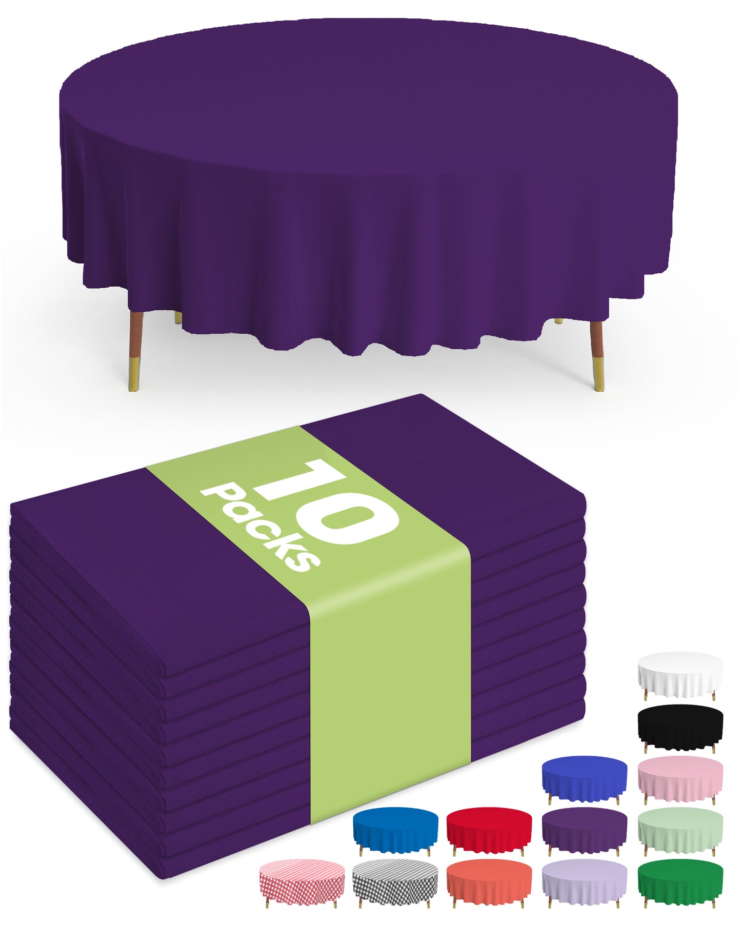 Pureegg Plastic Table Cloth Disposable - 10 Pack, Disposable Table Cloths for Parties, Weddings, Decorative Round Tablecloths, 84'' White Plastic Tablecloth, Leakproof & Sturdy