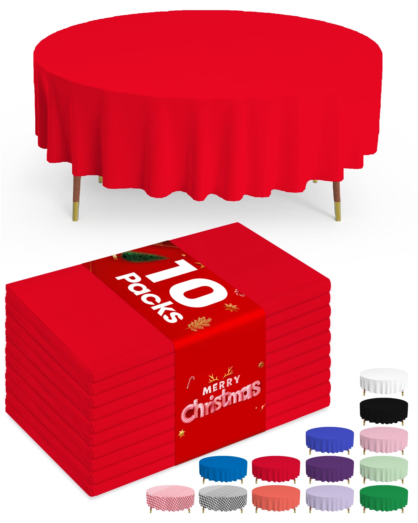 Pureegg Plastic Table Cloth Disposable - 10 Pack, Disposable Table Cloths for Parties, Weddings, Decorative Round Tablecloths, 84'' White Plastic Tablecloth, Leakproof & Sturdy