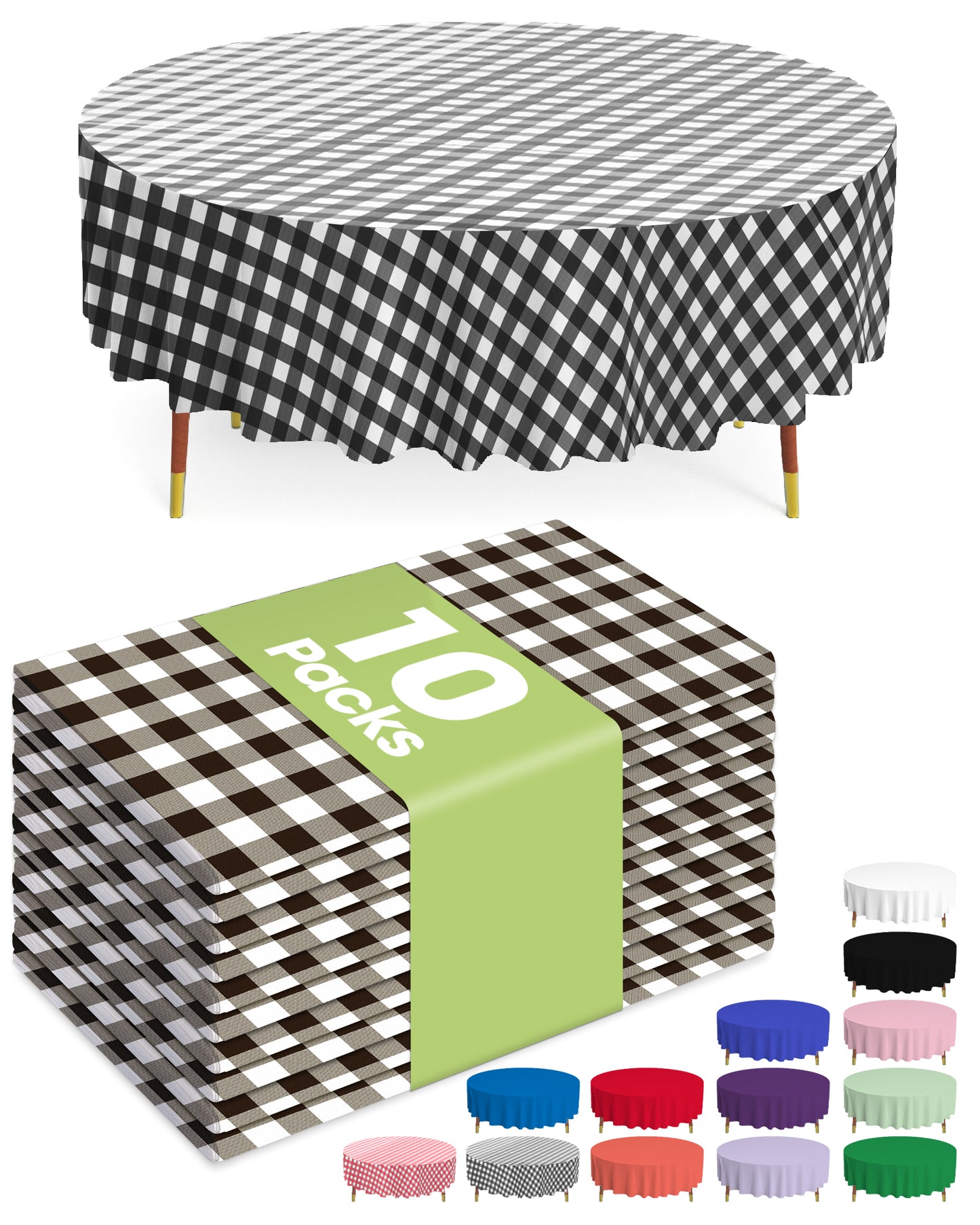 Pureegg Plastic Table Cloth Disposable - 10 Pack, Disposable Table Cloths for Parties, Weddings, Decorative Round Tablecloths, 84'' White Plastic Tablecloth, Leakproof & Sturdy