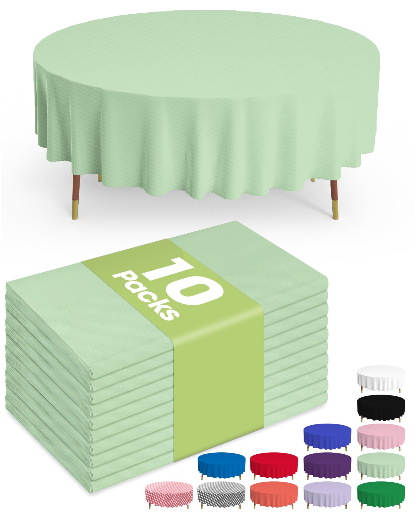 Pureegg Plastic Table Cloth Disposable - 10 Pack, Disposable Table Cloths for Parties, Weddings, Decorative Round Tablecloths, 84'' White Plastic Tablecloth, Leakproof & Sturdy