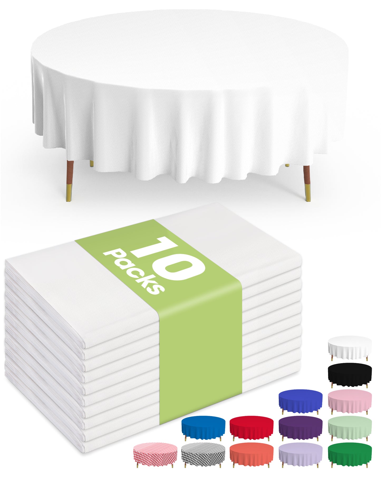 Pureegg Plastic Table Cloth Disposable - 10 Pack, Disposable Table Cloths for Parties, Weddings, Decorative Round Tablecloths, 84'' White Plastic Tablecloth, Leakproof & Sturdy