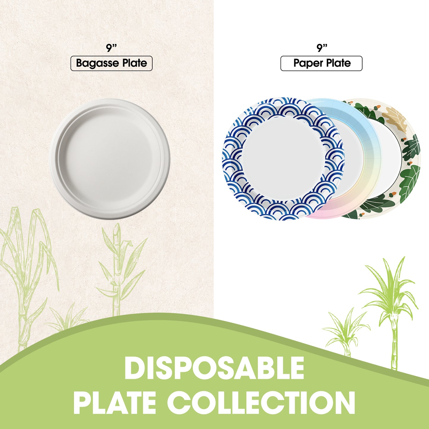 Pureegg Paper Plates 9 inch - 150 Packs, 100% Compostable & Disposable Plates, Heavy Duty Paper Plates for Dinner or Lunch, Sturdy Dinner Plates, Sugarcane Fiber Party Plates, White Paper Plates