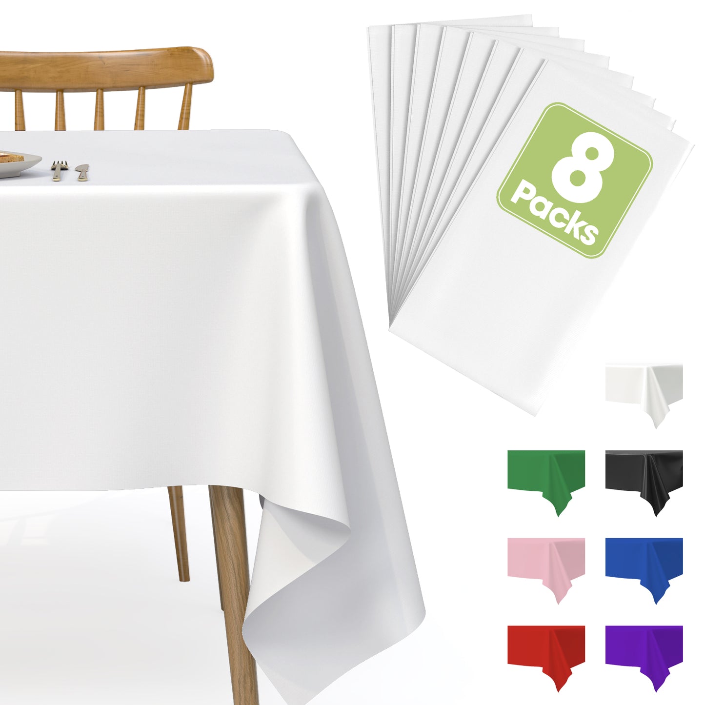 Pureegg Table Cloth - 10 Packs, Disposable Table Cloth for Retangle Table, 54"x108" Decorative Plastic Tablecloth for Parties, Picnics, Camping, Waterproof & Stain-Resistant, White
