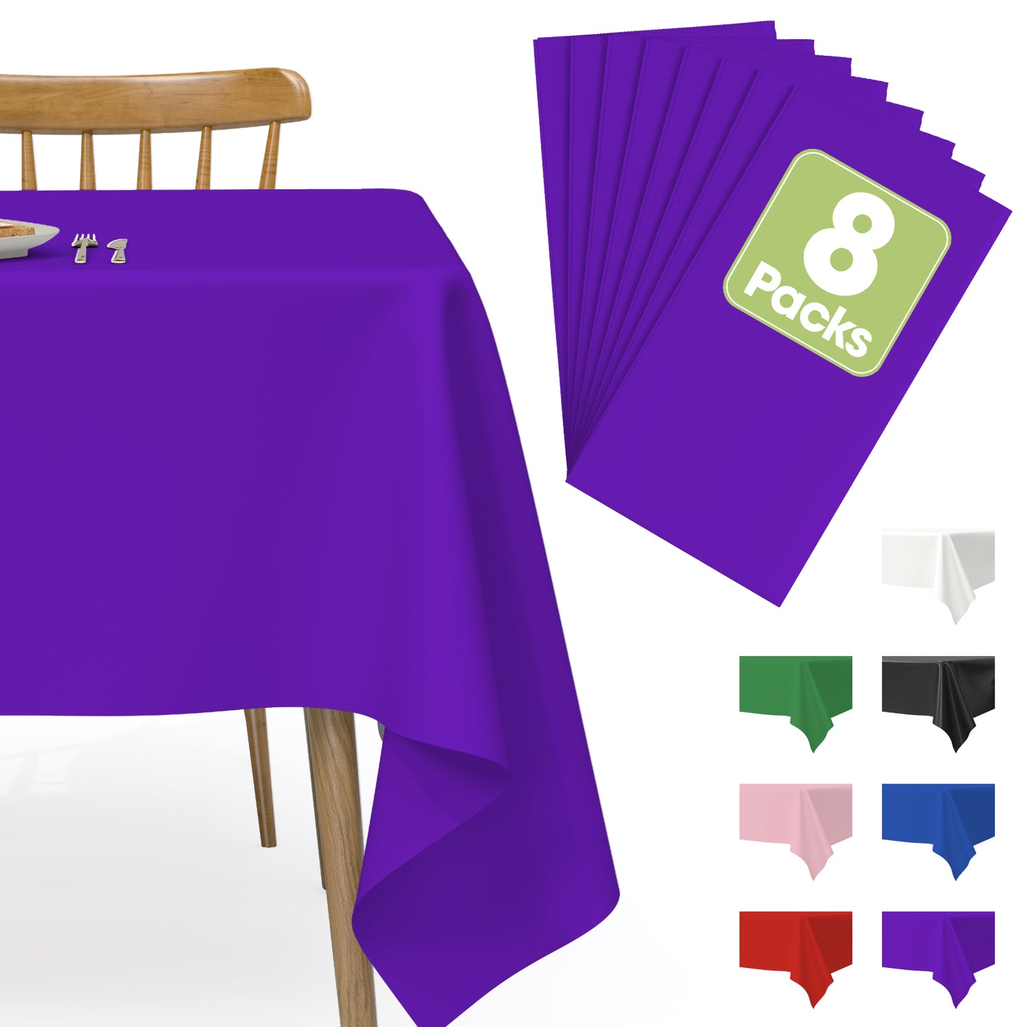 Pureegg Table Cloth - 10 Packs, Disposable Table Cloth for Retangle Table, 54"x108" Decorative Plastic Tablecloth for Parties, Picnics, Camping, Waterproof & Stain-Resistant, White