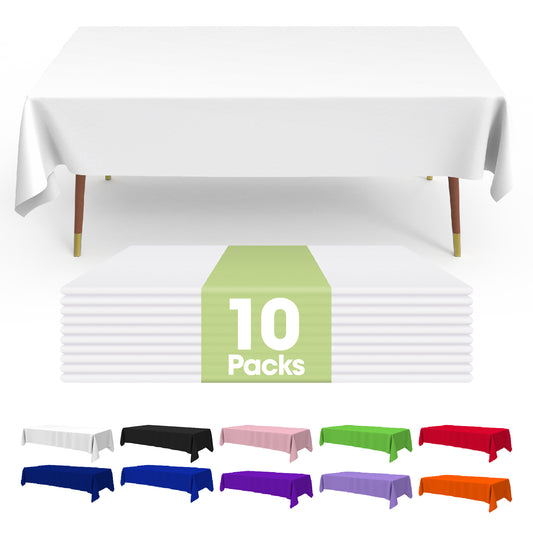 Pureegg Table Cloth - 10 Packs, Disposable Table Cloth for Retangle Table, 54"x108" Decorative Plastic Tablecloth for Parties, Picnics, Camping, Waterproof & Stain-Resistant, White