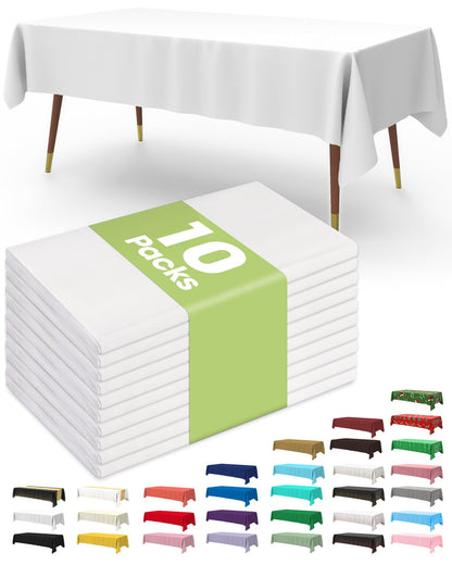 Pureegg Plastic Table Cloth 10 Pack, 54 x 108 Inch Disposable Table Cloths for Party, Picnic and Wedding, Rectangle, White