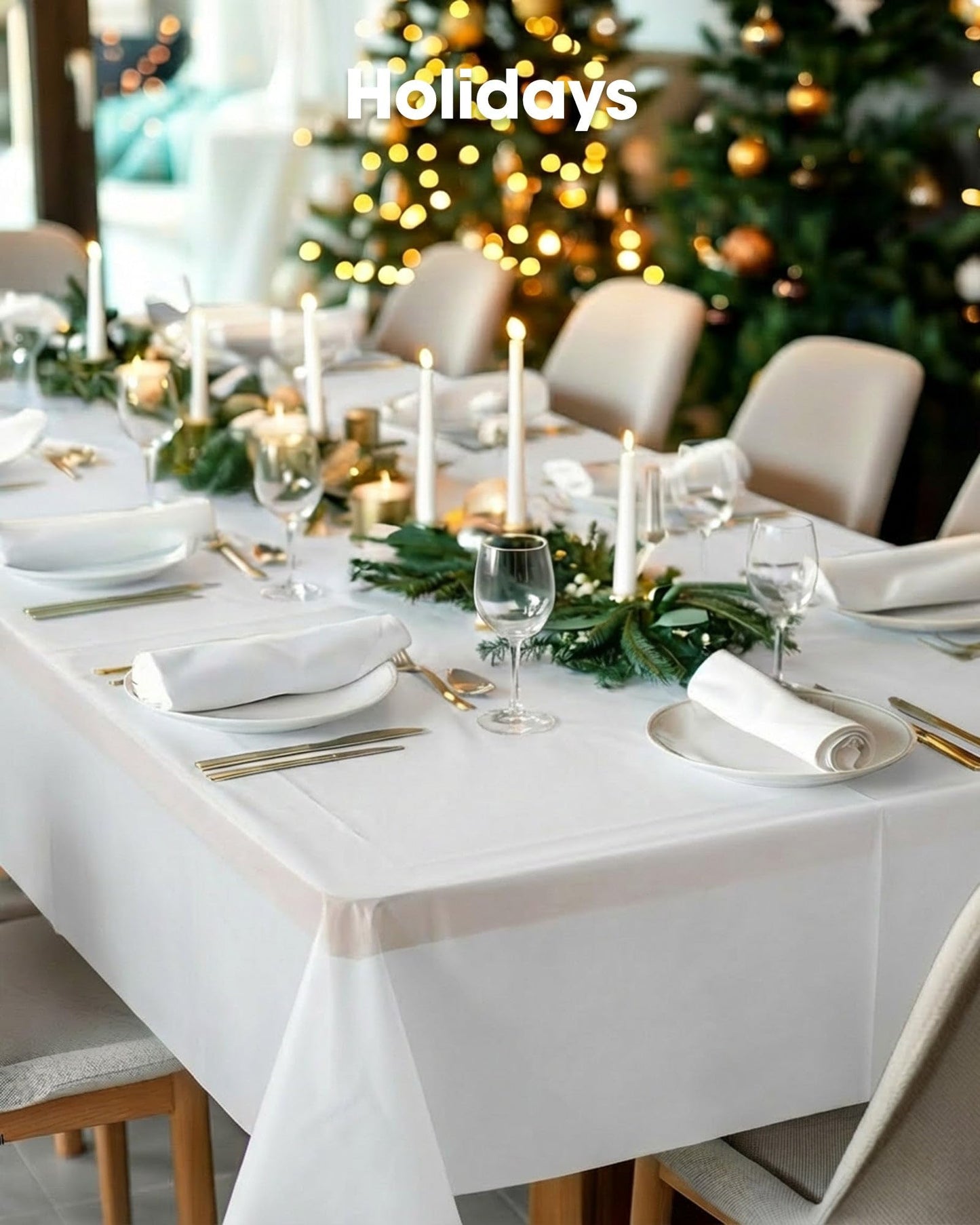 Pureegg Plastic Table Cloth 10 Pack, 54 x 108 Inch Disposable Table Cloths for Party, Picnic and Wedding, Rectangle, White