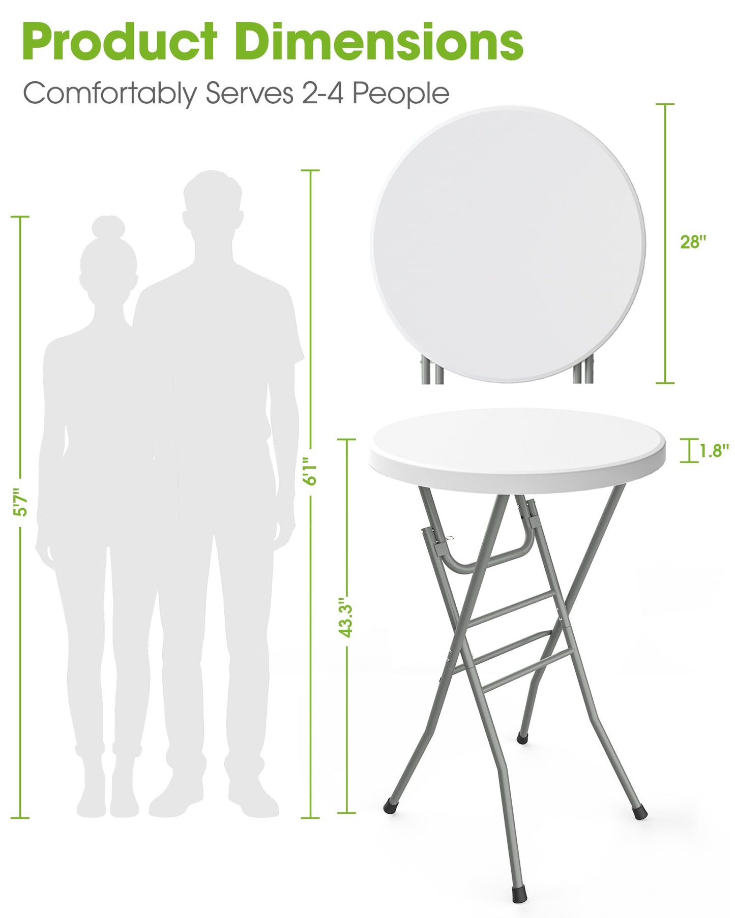 Pureegg Round Cocktail Table - High Top Bar Table (28" Diameter x 43.3" Height) with X-Shaped Support Frame, Foldable & Portable for Parties, Weddings, Events & Home Use, White - 1PCS