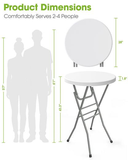 Pureegg Round Cocktail Table - High Top Bar Table (28" Diameter x 43.3" Height) with X-Shaped Support Frame, Foldable & Portable for Parties, Weddings, Events & Home Use, White - 1PCS
